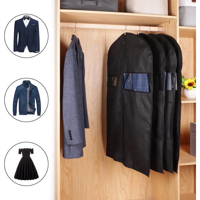 Набір з 10 чорних мішків для одягу KEEGH, 60x152 см, для зберігання костюмів, пальто, сорочок, захисна сумка з флісу