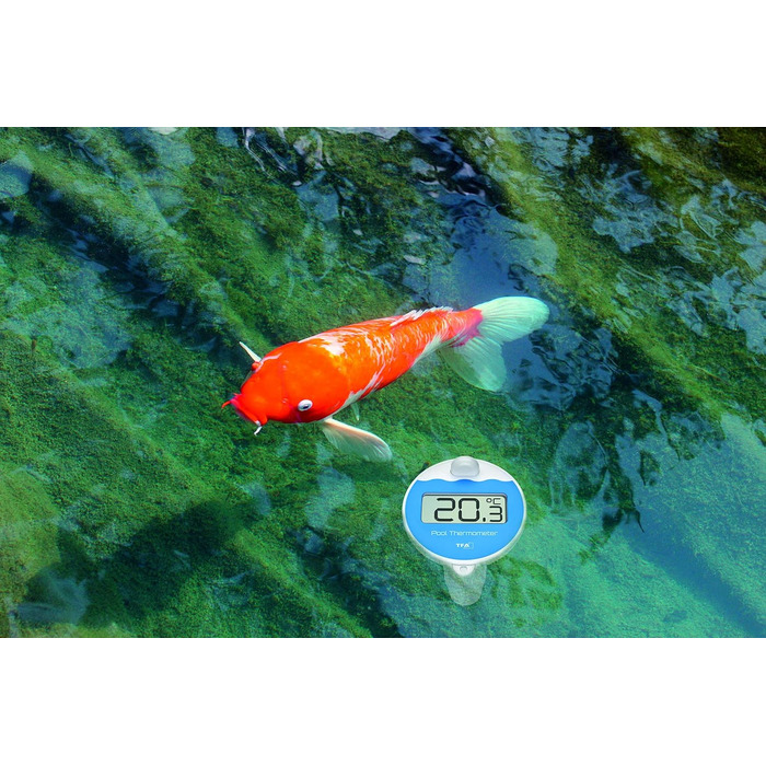 TFA Dostmann Digital Floating Pool Thermometer Marbella, 30.3066.01, floating, easy to read, for swimming pool, pond, ice bath, water temperature, including temperature water transmitter, radio clock, black