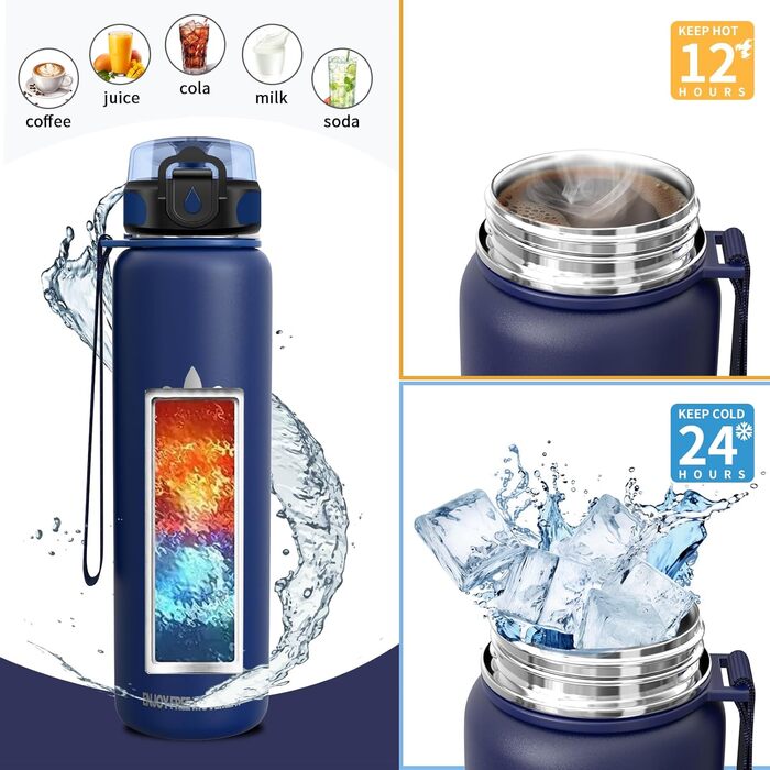 Термос-пляшка Vikaster 500 мл, нержавіюча сталь, без BPA, для спорту, подорожей та фітнесу (чорний & винно-червоний)