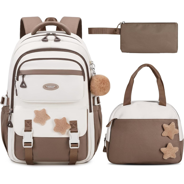 Набір шкільних рюкзаків для дівчаток Lässig: 3 шт. (рюкзак, пенал, ланчбокс) для 2-5 класів. Коричневий