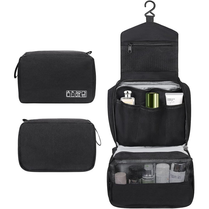 Чоловіча/Жіноча косметичка для подорожей з гачком, велика, чорна