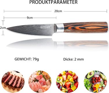 Японський кухонний ніж Kiritsuke Kochmesser 20 см, професійний шеф-ніж з нержавіючої сталі, захист леза, ручка з паккавуда, серія FLAMINGO