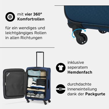 Валіза ручної поклажі Paklite Derby 55 см, 41 л, 4 колеса, з TSA замком та функцією розширення, блакитна