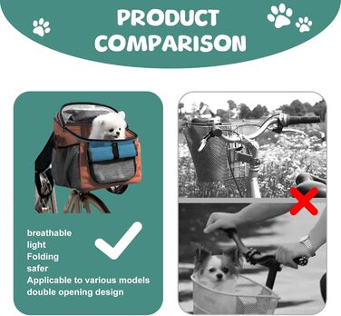 Фарбований кошик для собак, сумка для домашніх тварин на велосипед, складаний велосипедний кошик для собак 2 в 1, рюкзак для собак з адаптером для керма для маленьких домашніх тварин (максимальне навантаження 5 кг) (Помаранчевий)