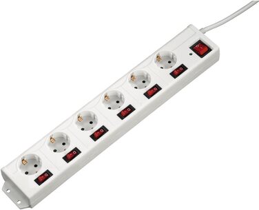 Мережевий фільтр Hama з 6 розетками, захист від перенапруги, поворот на 90°, монтаж на стіну, XL роз'єми, кабель 1,4м