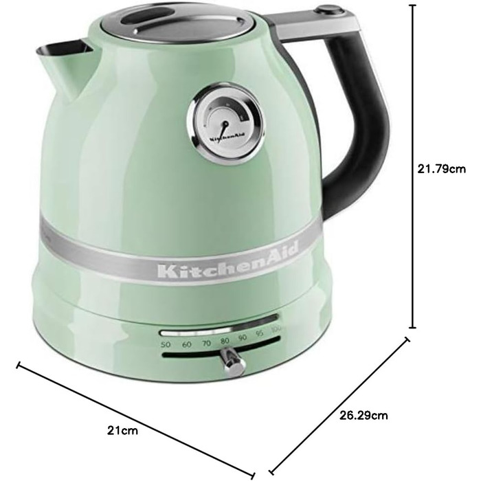 KitchenAid Kettle with Temperature Setting from 50 to 100°C | Tea Kettle with Temperature Indicator and Scale Filter 1.5L | Electric 2400 Watt | Stainless Steel | Pistachio 1.5 Liter Pistachio