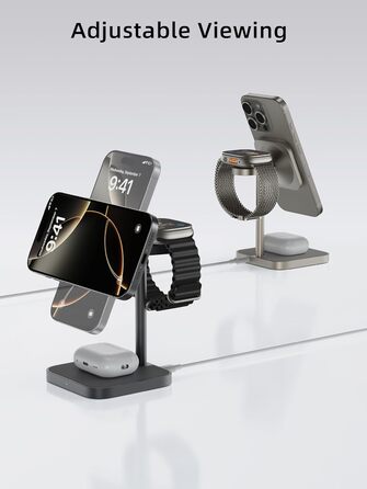 LULULOOK Qi2 Магсейф Зарядна Станція 3 в 1 з Алюмінію для Apple Watch та iPhone, 15W Швидка Зарядка (17 Pro Max/17 Pro/17 Air/17), 5W для Apple Watch Ultra, AirPods, Титан (Сірий)