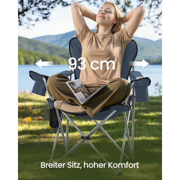 Кемпінговий стілець SONGMICS, розкладний, широкий, з високою спинкою, синій/сірий (GCB005BH0)