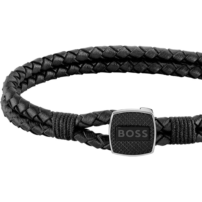 Браслет чоловічий BOSS SEAL з чорної, коричневої або синьої шкіри - Розмір M