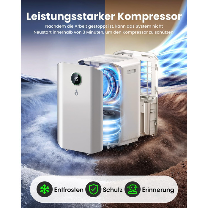 Електричний осушувач повітря 20л/день з цифровим дисплеєм, таймером та підключенням до каналізації. Для квартири, підвалу, вітальні.