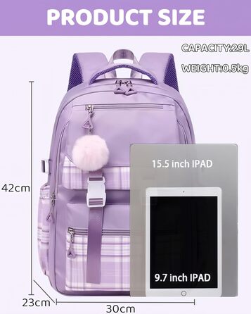 Стильний рюкзак для підліток та жінок: легкий, для ноутбука, на кожен день, у подорожі, для коледжу та роботи (фіолетовий)