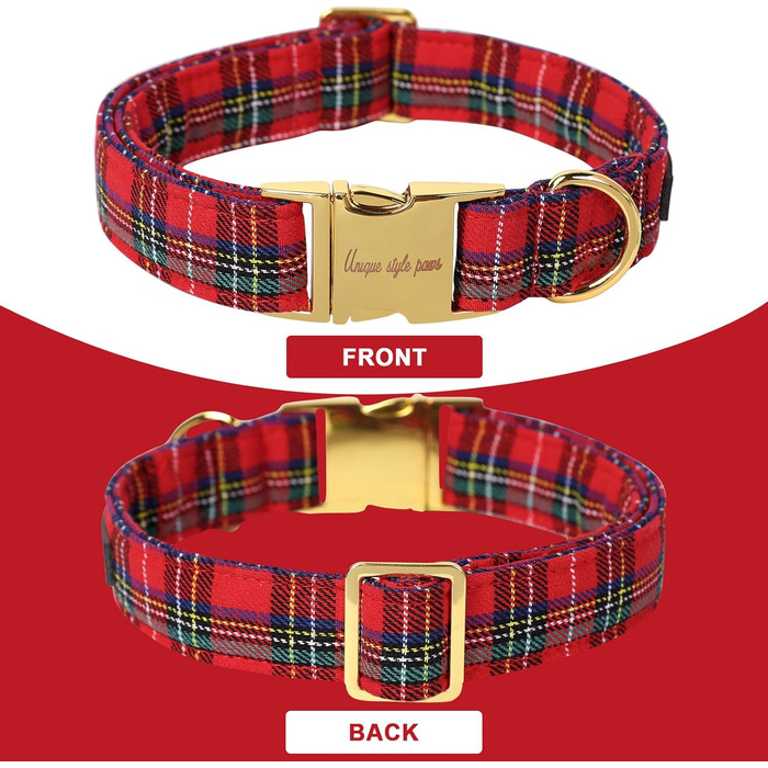 Нашийник для собак Unique Tyle Paw, регульований, м'який та зручний, в клітинку, для собак маленьких, середніх та великих порід, обхват шиї 25,4–40,6 см (XL, Червоний)