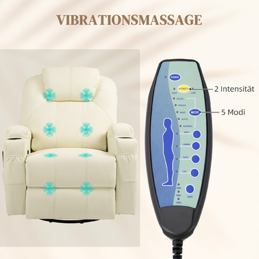 HOMCOM Electric Recliner with Massage Function, 330 lbs Weight Capacity, TV Recliner with Reclining Function, Remote Control, Cream White