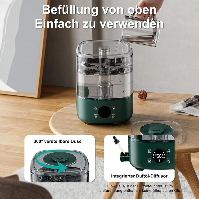 Увлажнитель воздуха Vankarr 5L, ультразвуковий, 28dB, с поворотним соплом 360°, для детей, офиса, растений, белый (Зеленая Интеллектуальность)