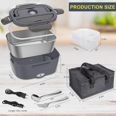 Електрична ланчбокс Carsolt 80W 1,5L з 3 функціями (нагрівання, термобокс, ланчбокс) для авто, офісу та дому. Висока якість, сірий колір, 12V/24V/230V, знімний контейнер. Безпечна від протікання.