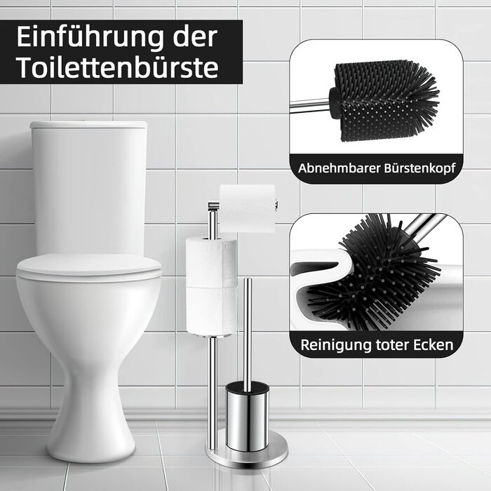 Тримач туалетного паперу з щіткою для унітазу з нержавіючої сталі 304 - сріблястий, 2-в-1