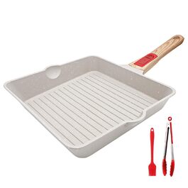Сковорідка гриль 24x24 см з знімною ручкою, алюмінієва антипригарна сковорода для стейків, підходить для посудомийної машини та духовки (біла) 24 см
