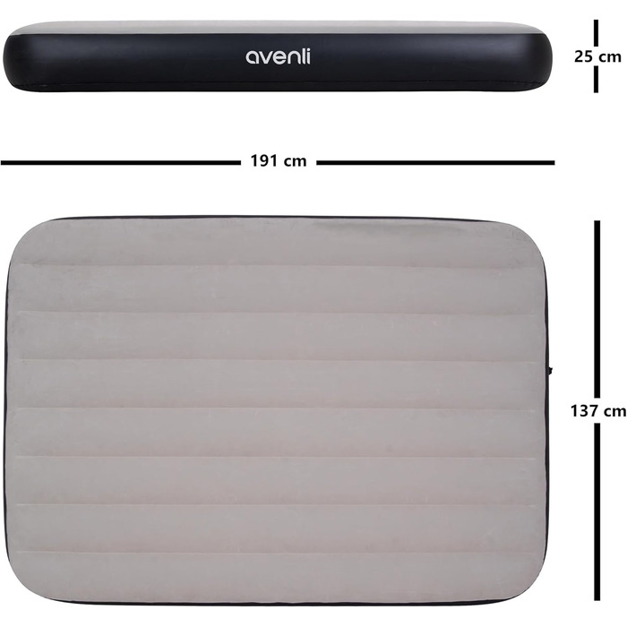 Надувний матрац Avenli для кемпінгу на 2 особи (191x137x25 см) - гостьовий матрац з флокованою поверхнею для дому та подорожей