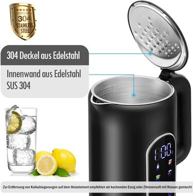 Електричний чайник ForMe з нержавіючої сталі, 1.7 л, регулювання температури 40-100°C, LED дисплей, функція підтримання тепла, BPA Free