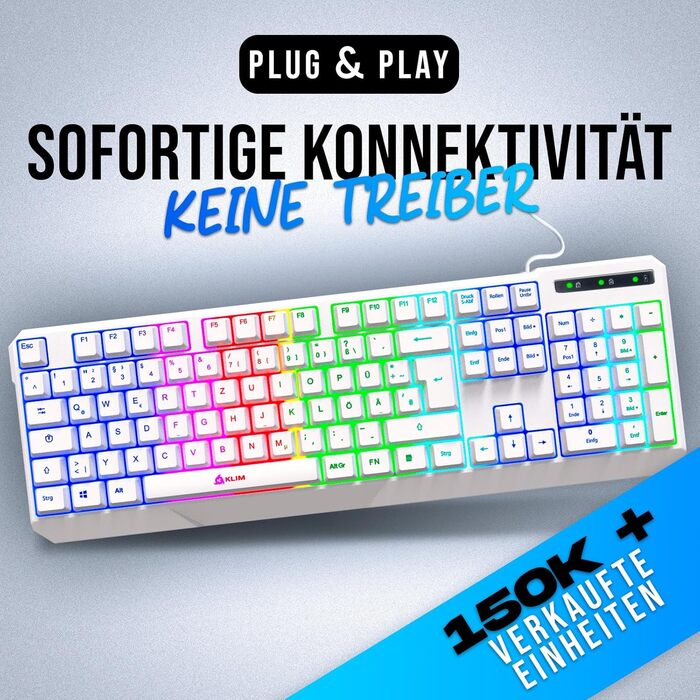 KLIM Chroma - ігрова клавіатура QWERTZ DE з підсвічуванням RGB, USB, водовідштовхувальна, ергономічна, для PC, Mac, PS5, PS4