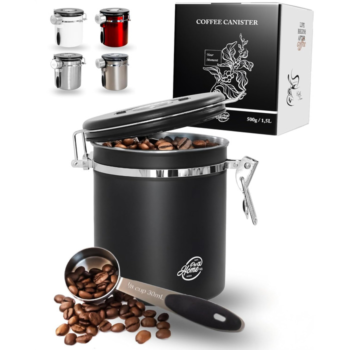 Контейнер для кави Kaffeedose: герметичний, 500г, нержавіюча сталь, 1,5л, з дозатором та календарем, у подарунковій коробці