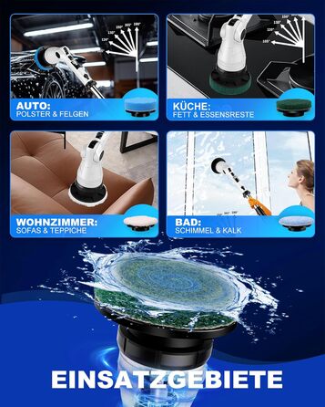 Електрична щітка для прибирання щілин, універсальна для ванної, кухні та авто. 8 насадок, регульована ручка, 3 швидкості. Набір з відром та шваброю