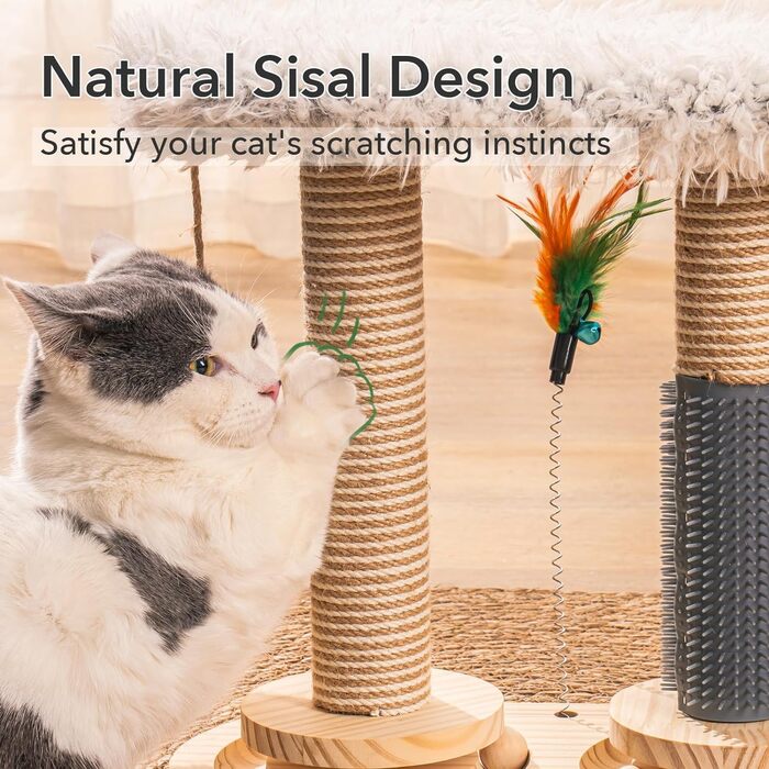 MEWOOFUN 2-Tier Rotating Kitten Toy Cat Toy Self-Entertainment - Cat Toy Roller for Indoor Cats with Natural Sisal Scratcher Cat Self-Groomer, Grey