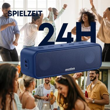Soundcore 3 Bluetooth колонка: Стереозвук, Titan-драйвер, PartyCast, BassUp, 24 год, IPX7, EQ, чорний