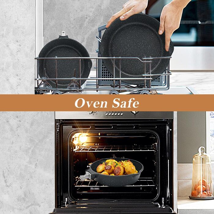 Сковорода 24 см з кришкою, антипригарна, з знімним ручками, підходить для всіх типів плит