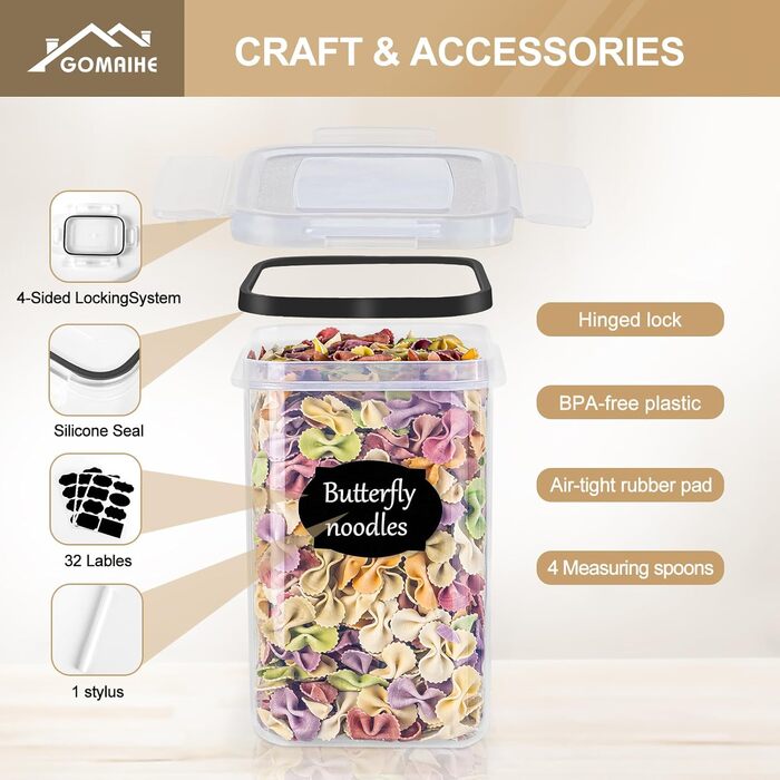 Набір контейнерів для зберігання GoMaihe 16 шт. - герметичні бокси для кухні, продуктів, круп, мюслі, рису, мелу та корму для тварин