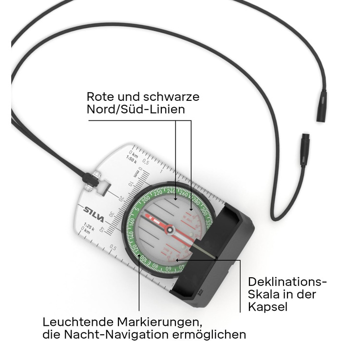 Silva Kompass Navigation - Kompass 4 - Graduated in Mils & Grad - Scale 1:25k 1:40k 1:50k mm & in - Navigation Compass for Professionals - Rotating Compass Housing - Military Compass Hiking