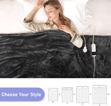 Електрична ковдра Qieryun з автовимкненням, 130x180 см, 10 температурних режимів, таймер 8 годин, захист від перегріву, флісова, для дому та офісу, темно-сіра