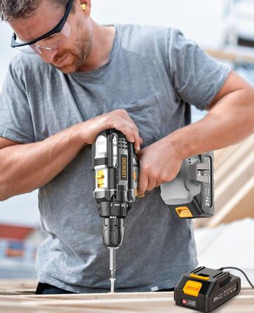 Акумуляторний шуруповерт LEEIKOO 21V, 42N.m, 2.0Ah, 10mm, 18+1, 20шт, LED, сірий