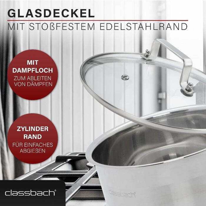 Набір каструль Classbach® 6-ти частинний | Набір каструль з нержавіючої сталі для всіх типів плит (індукційних, газових, склокерамічних, електричних) | Можна мити в посудомийній машині | Підходить для кемпінгу