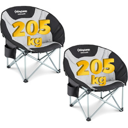 Крісло для кемпінгу KingCamp Moonchair XXL: зручне, м'яке, на 205 кг, з тримачем для напоїв, для відпочинку на природі, риболовлі, саду, балконі (Чорний, з термосумкою, 2 шт.)