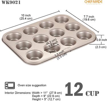 CHEFMADE Mini Muffin Pan, 12-Cavity Non-Stick Mini Cupcake Pan Baking Pans for Oven Baking (Champagne Gold)