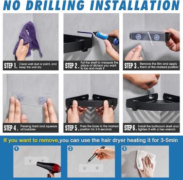 Поличка для душу без свердління, кутова, з нержавіючої сталі, 2 шт. (Чорний)