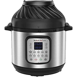 Мультиварка Instant Pot Duo Crisp 5.7 л 11-в-1 з аерофритюрницею, скороваркою, пароваркою, дегідратором, грилем, функцією випікання, збереження тепла, з нержавіючої сталі, електрична, срібляста