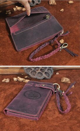 Le'aokuu Men's Genuine Leather Wallet Organizer Double Checkbook Wallet Pattern Commercial Money Clip 3377