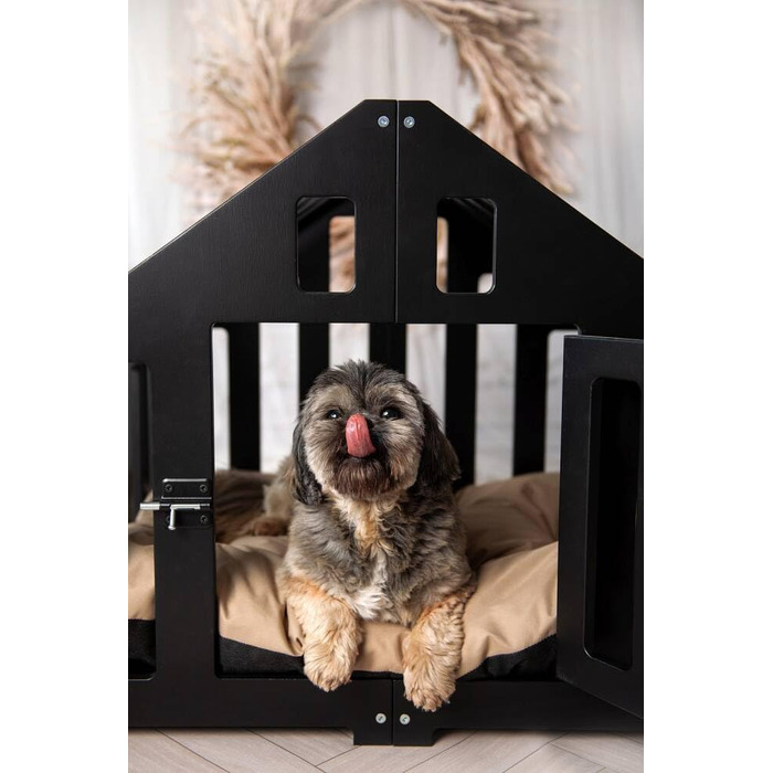 Будка для собак з дерева, клітка для собак із замком, вольєр для тварин, чорна (74 x 53 x 64 см)