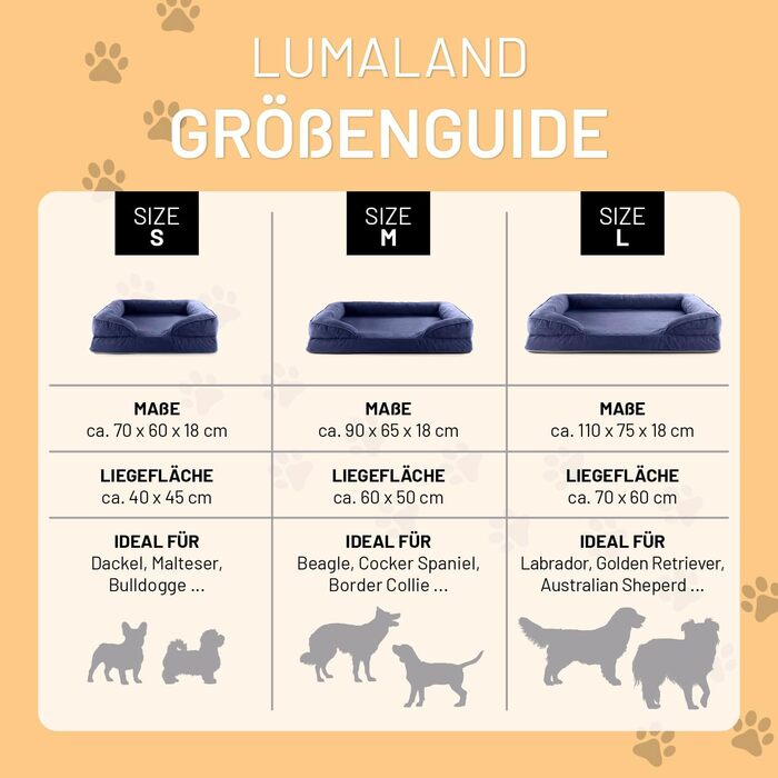 Ортопедичне ліжко для собак Lumaland з корду | Ергономічне собаче ліжко-софа 70x60 см - для маленьких собак | Нековзне дно | Зручна наповнювач та чохол, що можна прати | Корзинка для собак з Memory Foam Cord - Оливковий (Cord - Темно-синій, 90 x 65 см - M