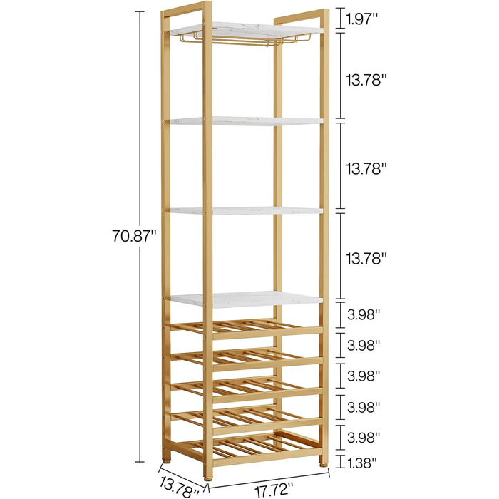 Tribesigns 20 Bottle Wine Baker's Rack, Freestanding Floor Wine Rack, 9 Tiers, Industrial Freestanding Wine Rack Wine Bar with Glass Holder Bottle Shelf for Bar, Kitchen, Dining Room, (Gold, 1 PC)