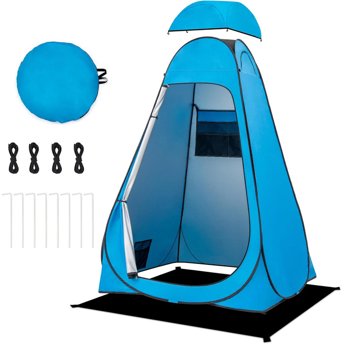 Намет для душу Brian & Dany, намет для туалету Pop Up, переносний роздягальня з захистом від дощу та вікнами, намет-роздягальня для відпочинку на природі, UPF 50+ водонепроникний, 120 x 120 x 190 см, блакитний