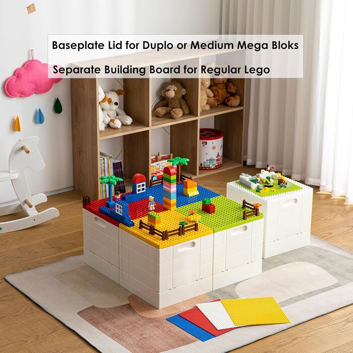 Складна коробка для зберігання з кришкою-платформою для Duplo, 25 л, SHIMOYAMA, синя, для конструктора Lego Duplo, пластиковий контейнер, штабельований, багатофункціональний