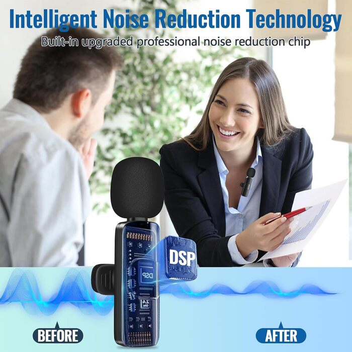 Набір бездротових петличних мікрофонів 2 шт. з шумозаглушенням, Plug & Play для iPhone, Android, iPad, Laptop, для відеозйомки, подкастів, Vlog, YouTube, TikTok