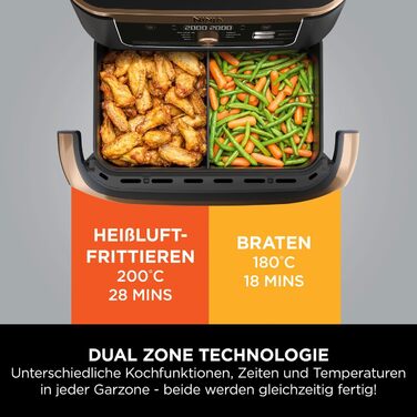 Ninja Foodi FlexDrawer Dual Zone Air Fryer - 7-in-1 with Removable Divider, Non-Stick Coating, Dishwasher Safe Basket, Black & Copper, AF500EUCP