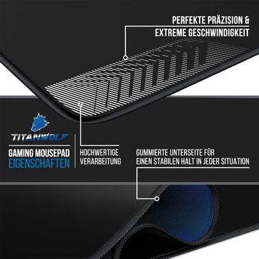 Килимок для миші TITANWOLF XXL 900x400 мм - чорний, для геймінгу, великий розмір