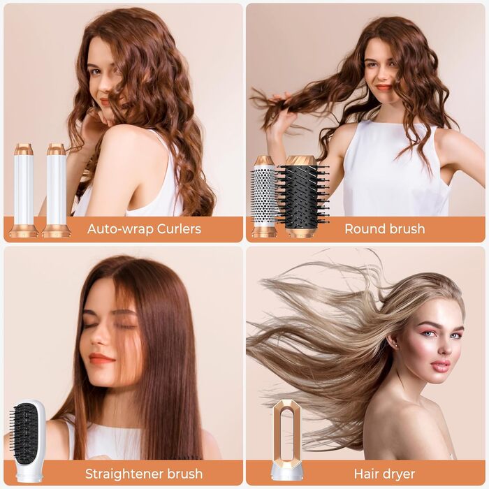 Набір для укладки волосся 7 в 1 OKWRAP Airstyler: фен, плойка, щітка, випрямляч. 110000 об/хв, іонізація, тиха робота. Колір: сірий