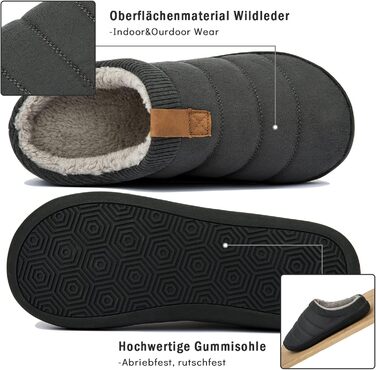Чоловічі тапочки зимові теплі м'які комфортні з піною Memory Foam, неслизькі для дому та вулиці (43/44 EU, Темно-сірий)