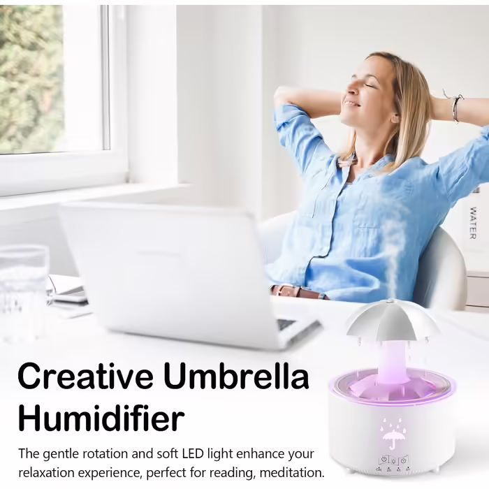 Rainfall Humidifier, Rain Cloud Humidifier, Rain Sounds for Sleeping, Rain Mushroom Lamp with 7 Color Light, Rainfall Humidifier 350ml, Oil Diffuser
